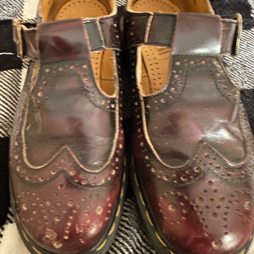 Vintage 90s Dr. Martens Burgundy T-Bar Shoes - Made in England - Picture 2 of 6